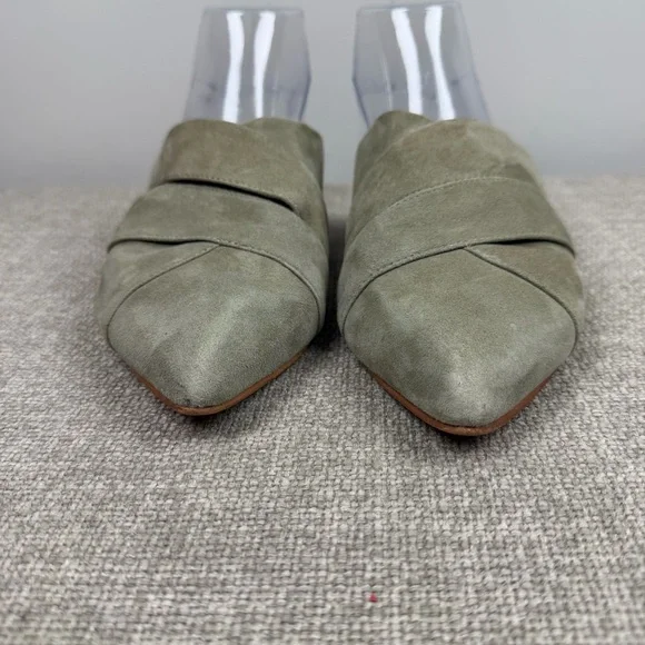 42 Gold Womens Carra Flat Heel Mule Cushioned Insole Green Suede Size 9 Pointy - Picture 7 of 11